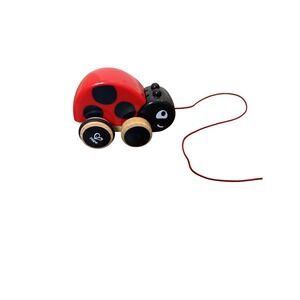 Hape Wooden Ladybug Pull Along Toy Red Black Toddler Preschool Rolling Bug Kids
